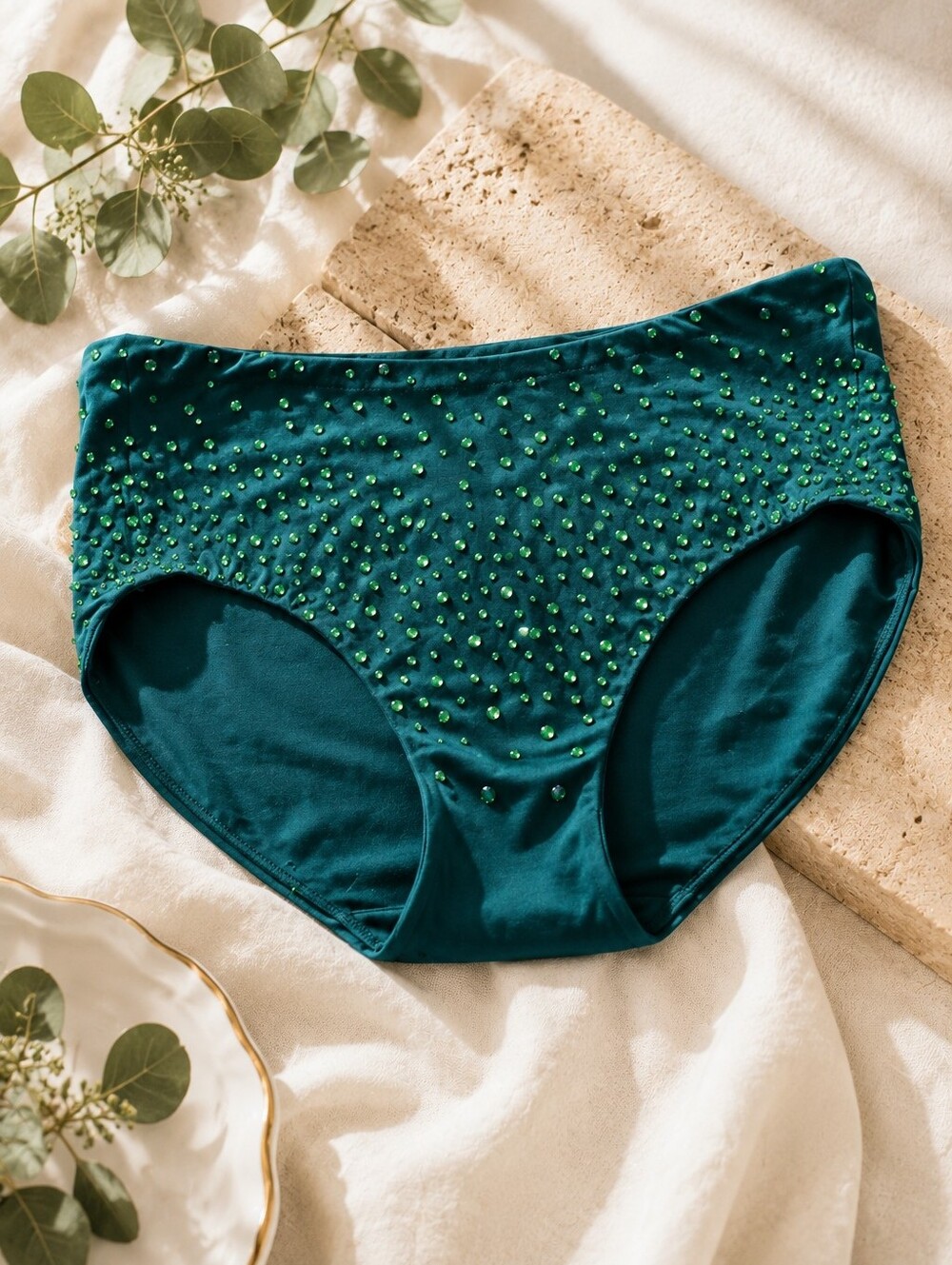 Rhinestone Dance Briefs Hunter Green High Waisted Performance Costume XL